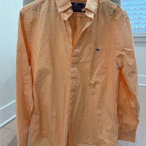 Vineyard Vines 🐳 Orange Gingham Button-Down Shirt | Men’s Medium | Slim Fit
